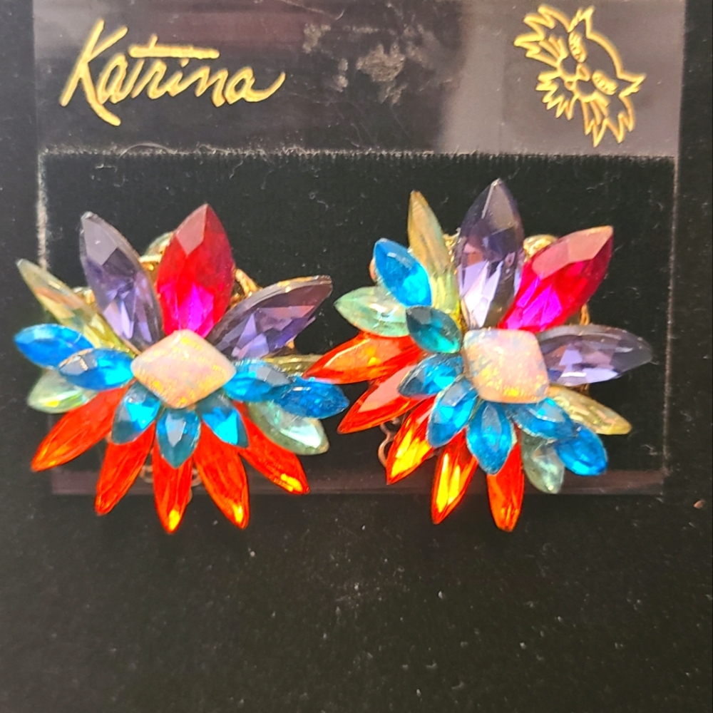 Vintage Colorful Rhinestone Earrings